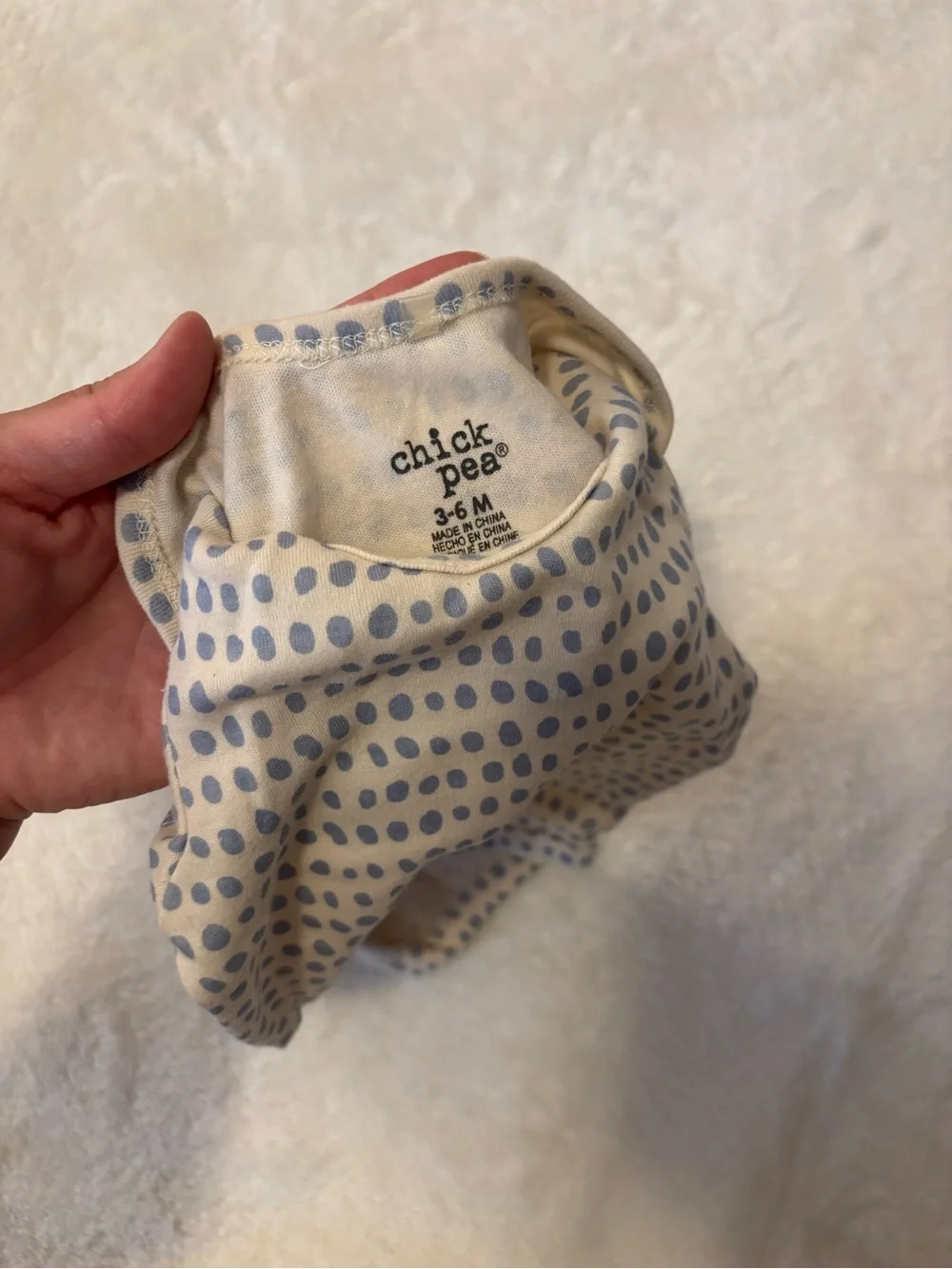 Chick Pea 3-6M - Cream and Light Blue Polka Dot Baby One-Piece